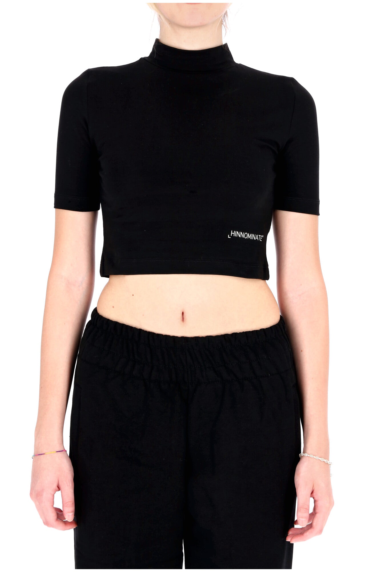 T-shirt lupetto cropped in bielastico donna HINNOMINATE-HNW309 NERO