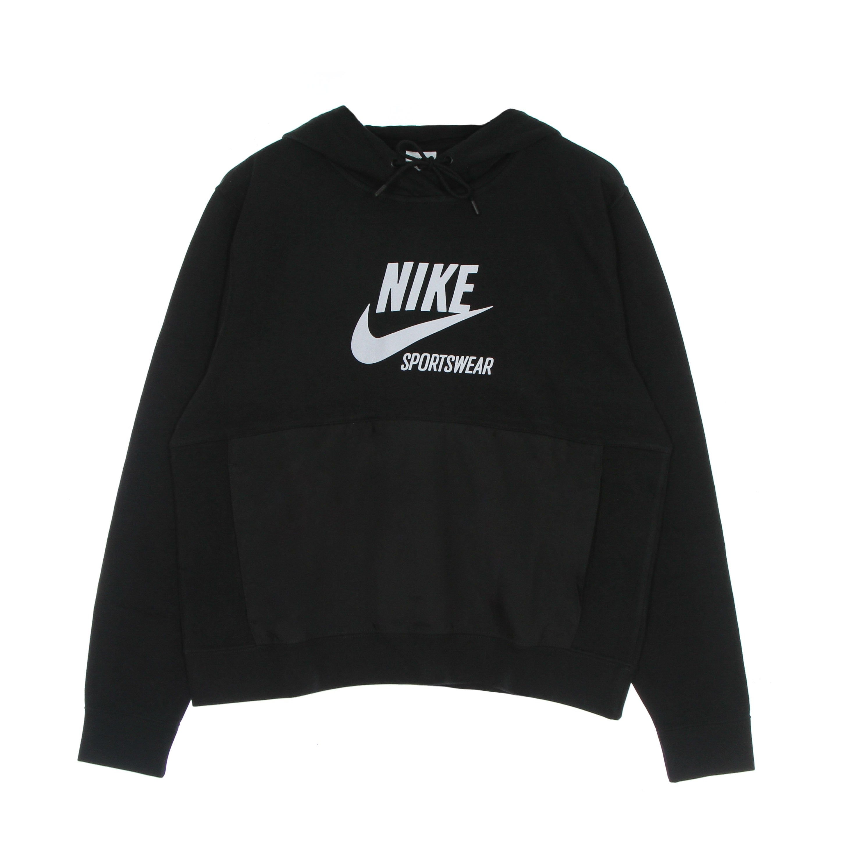 Nike, Felpa Cappuccio Donna W Fleece Hoodie Heritage, Black/black/white