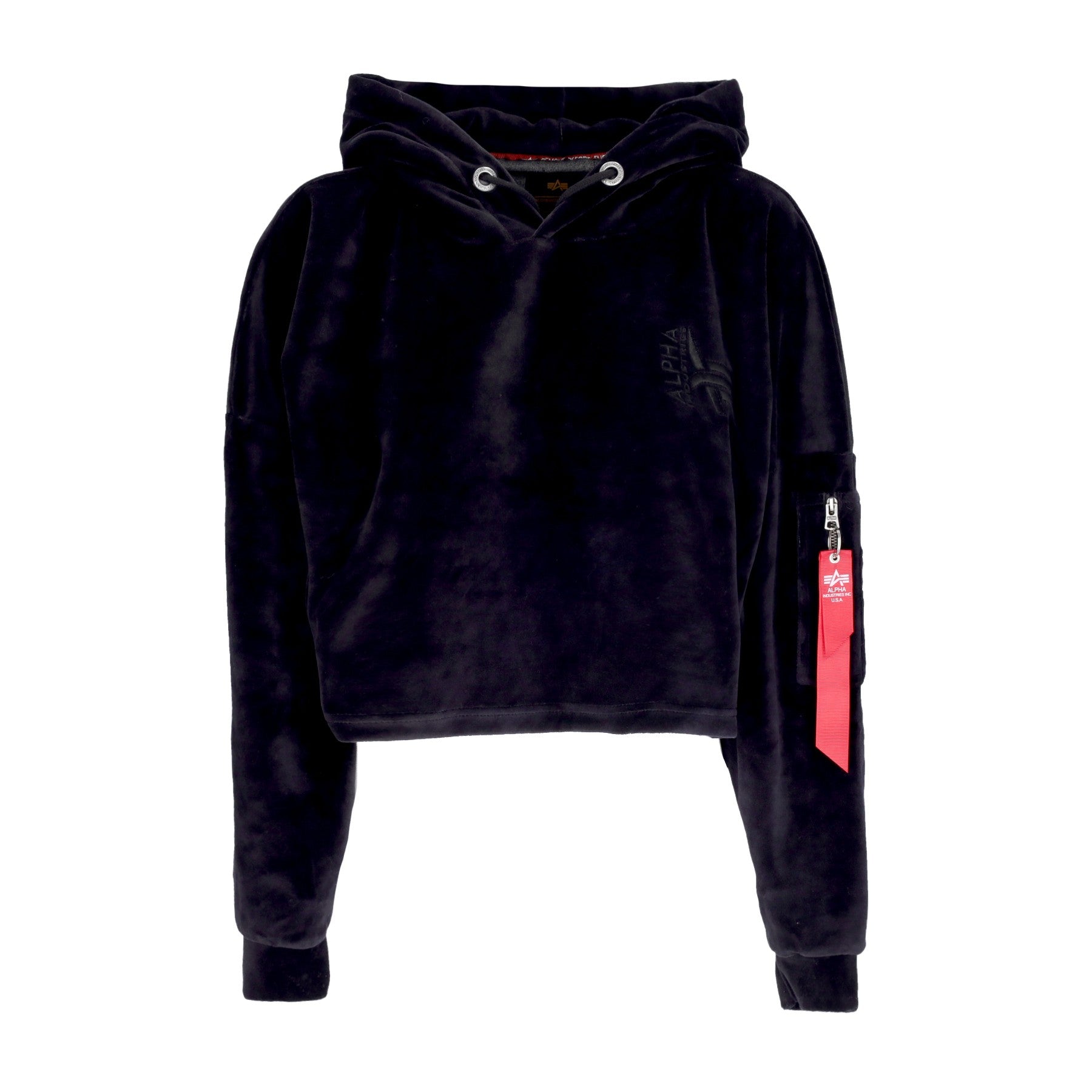 Alpha Industries, Felpa Leggera Cappuccio Corta Donna Frottee Hoodie Cos Wmn, Black