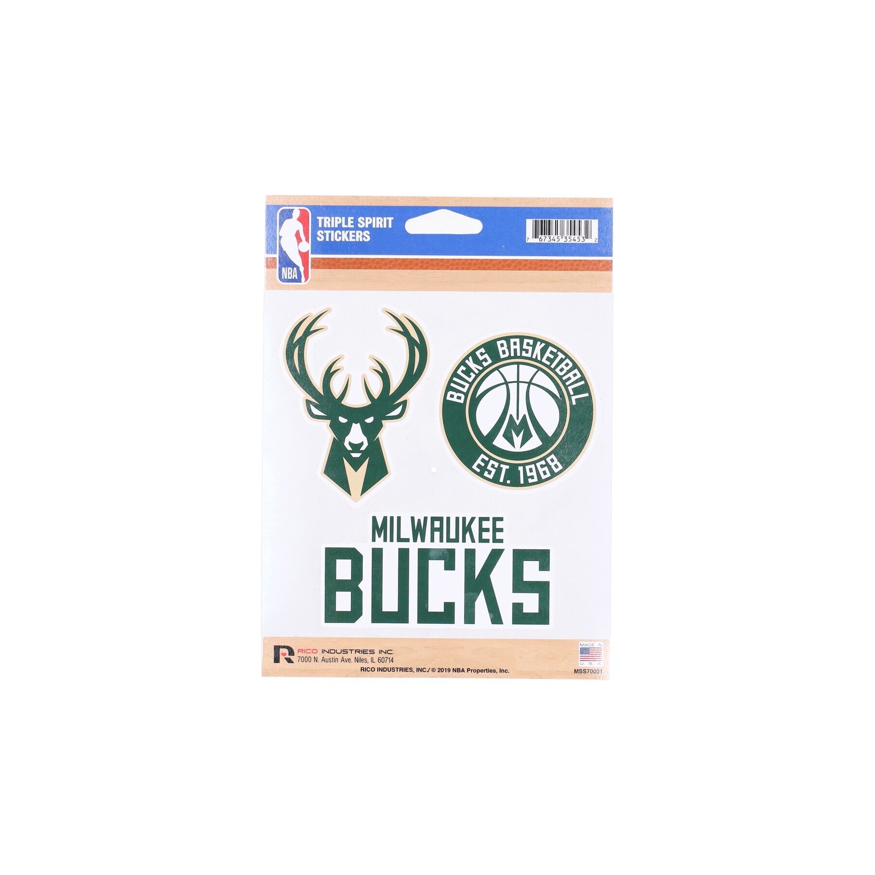 Rico Industries, Adesivo Uomo Nba Triple Spirit Stickers Milbuc, Original Team Colors