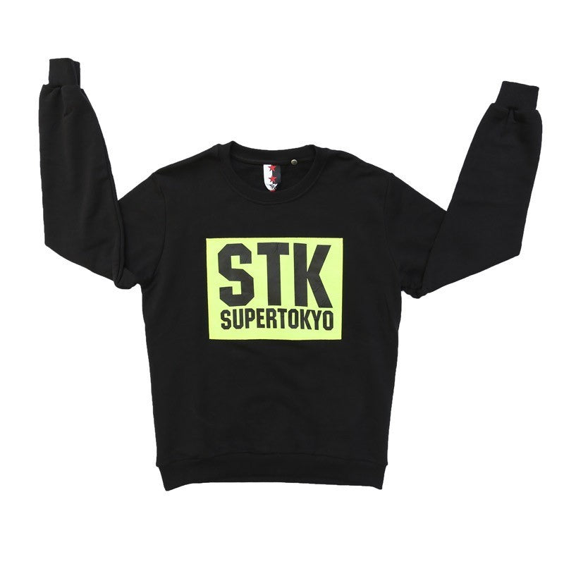 Supertokyo, Felpa Girocollo Uomo Stk Supertokyo Sweatshirt Crewneck "stk1541" Black/greenfluo, Unico