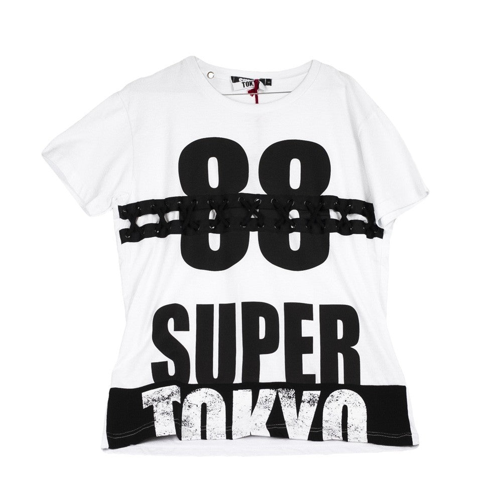 Supertokyo, Maglietta Uomo Maglia Jersey Stampa Dav + Lacci, Bianco