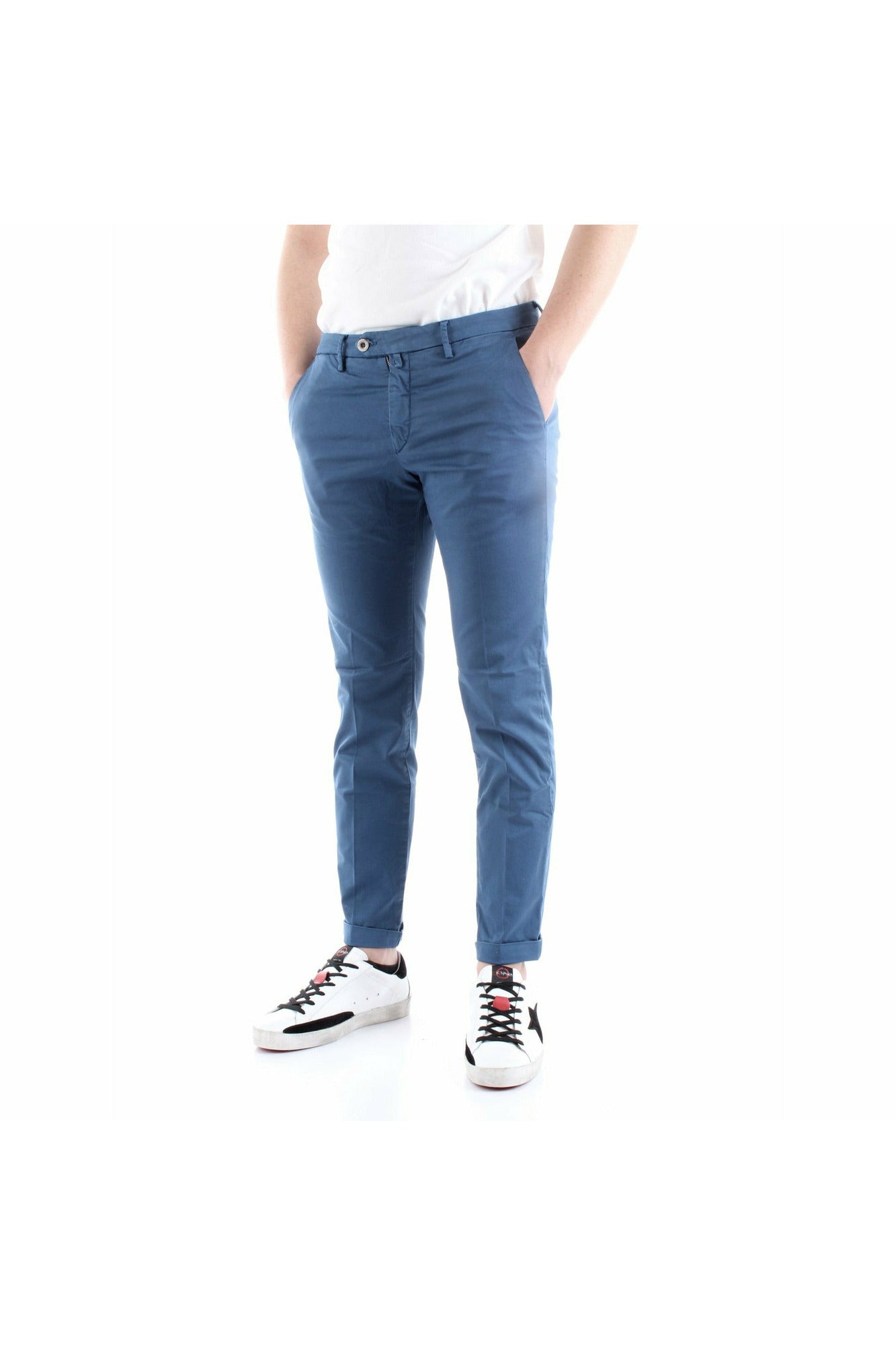 B SETTECENTO MH710-9022 pantalone slim fit con risvolto sul fondo